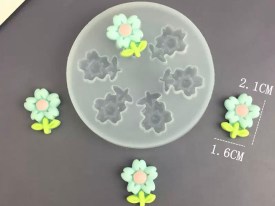 Molde silicona 6 flores 5 petalos 2 hojas